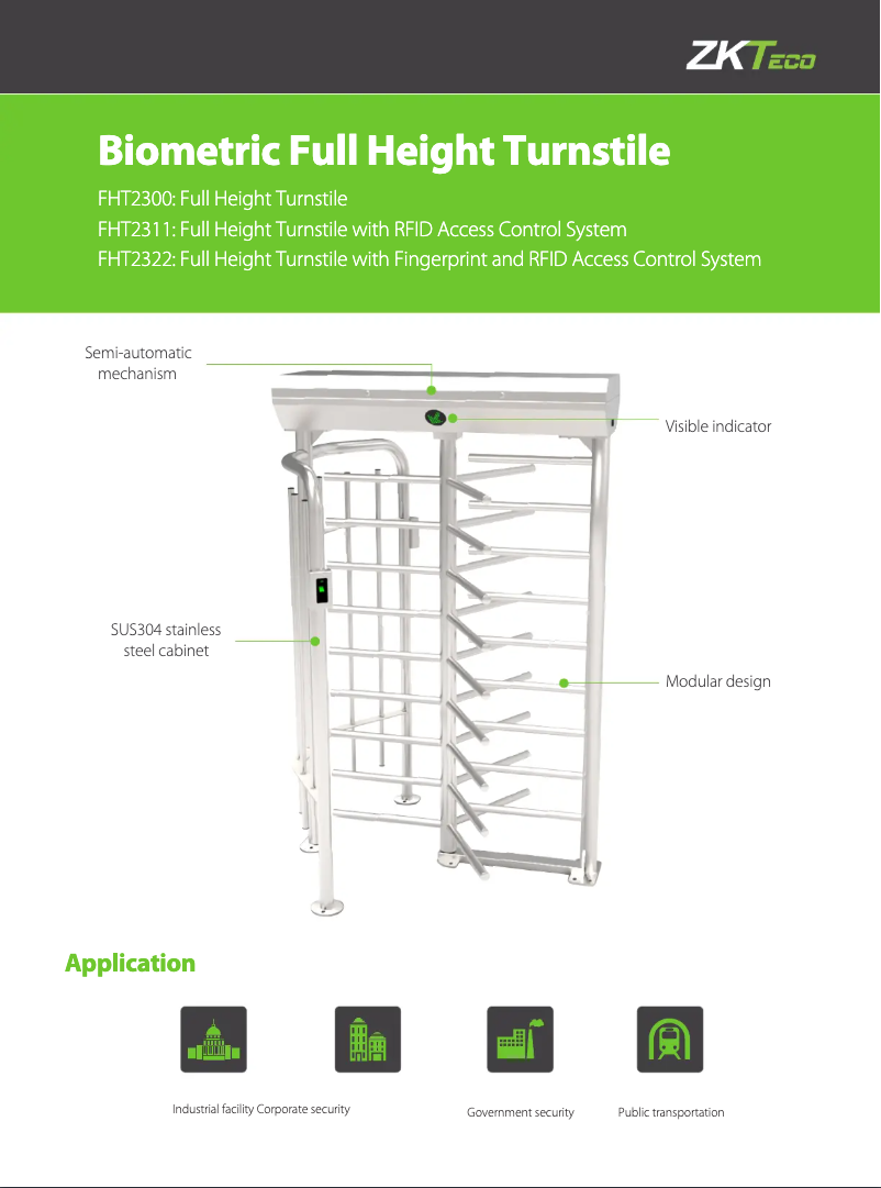 Page 1 de la notice Fiche technique ZKTeco FHT2300