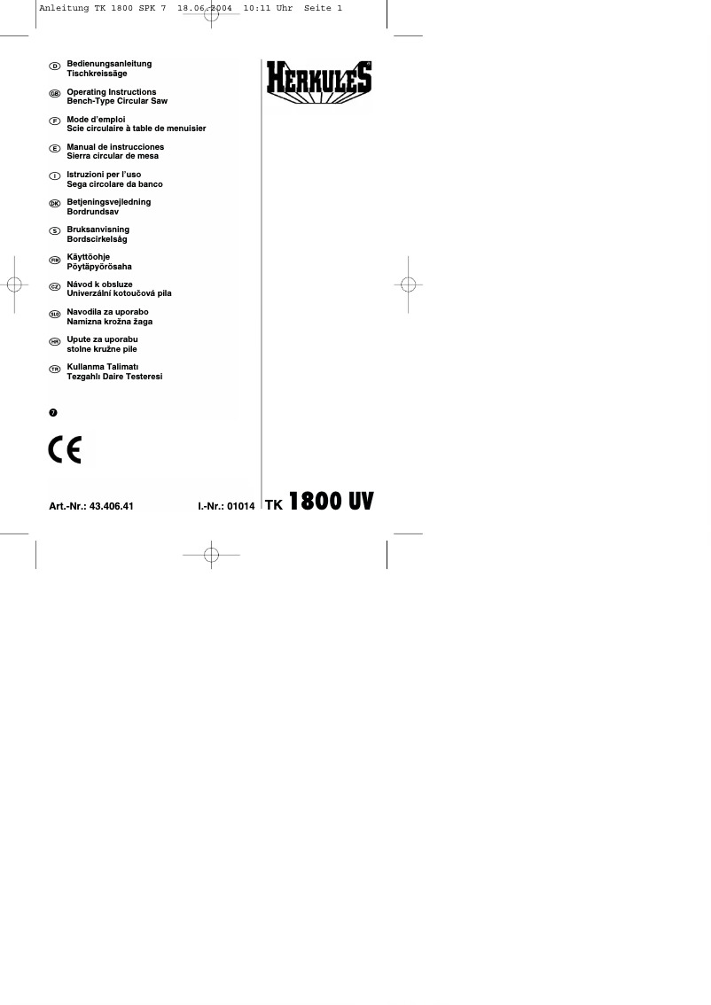 Page 1 de la notice Manuel utilisateur Herkules TK 1800 UV