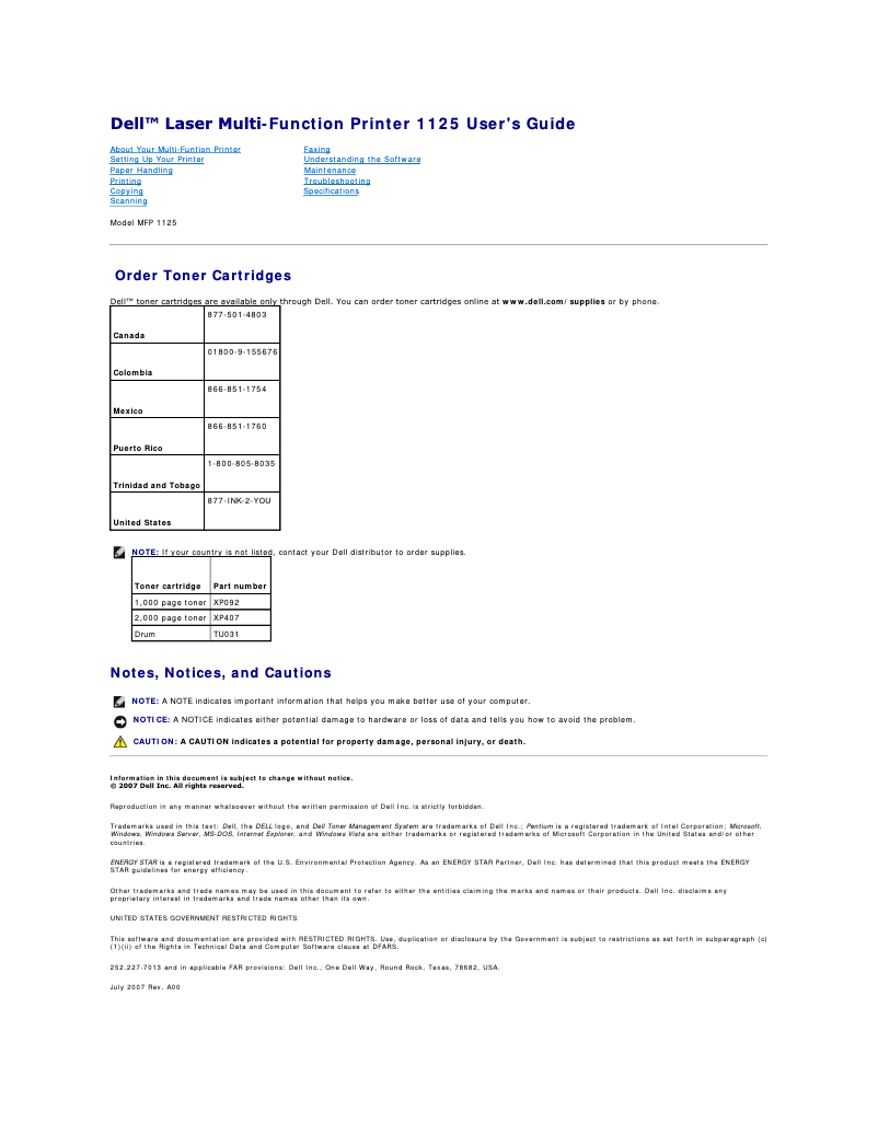 Imagen de la primera página del manual del dispositivo 1125