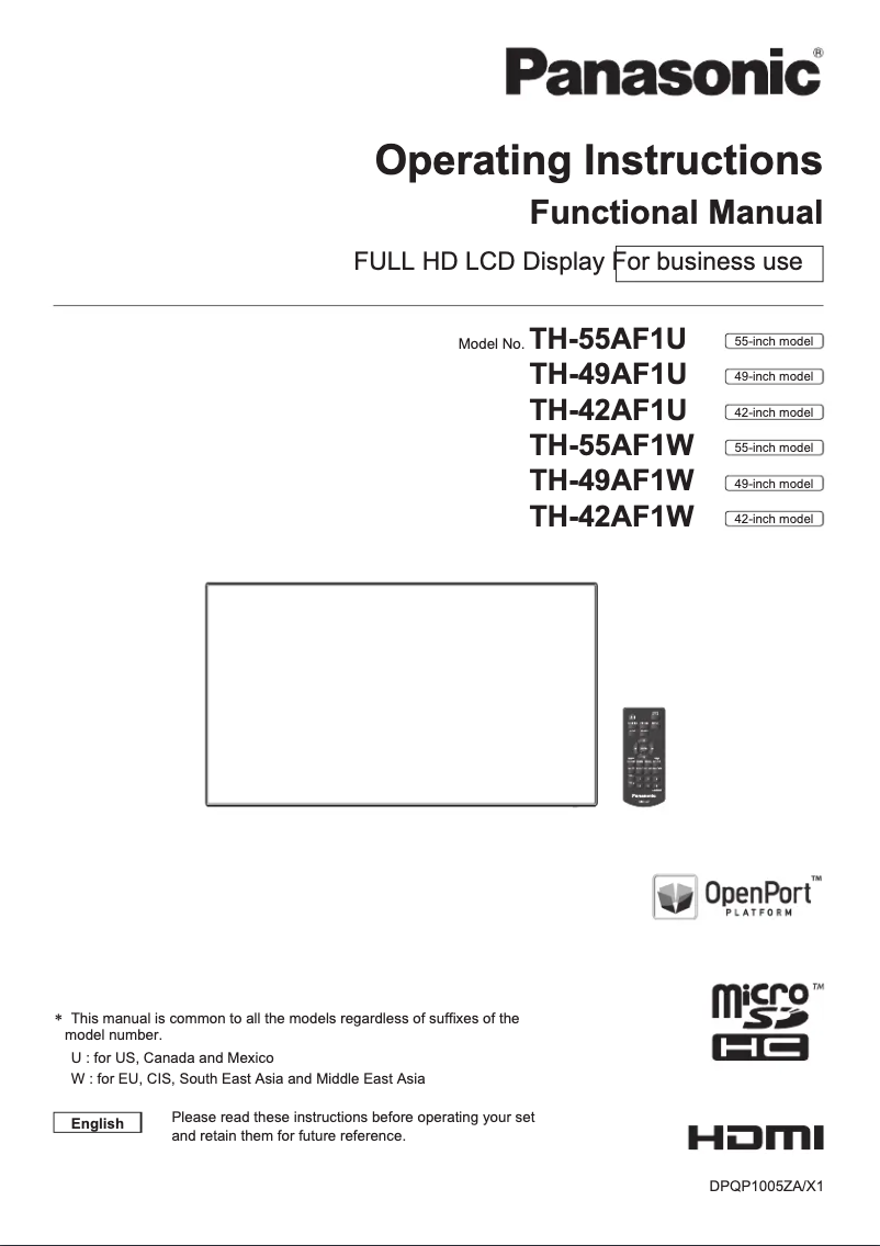 Página 1 del manual Manual de usuario Panasonic TH-49AF1