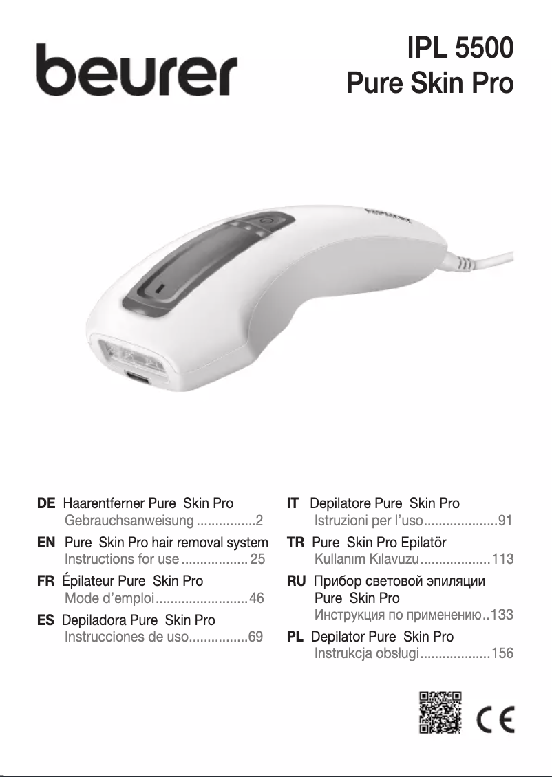 Page 1 de la notice Manuel d'utilisation et d'entretien Beurer Pure Skin Pro IPL 5500