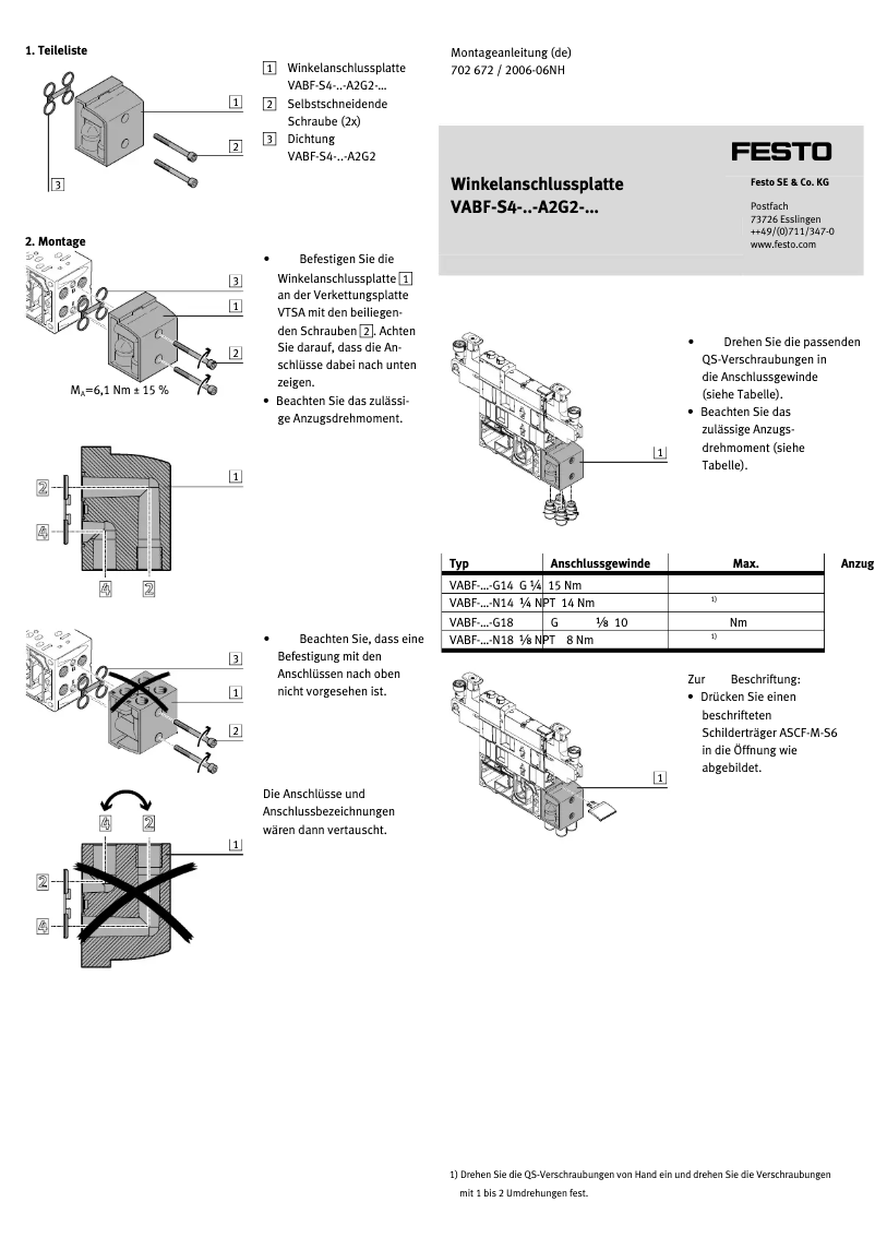 Page n°1 - Manuel utilisateur Festo VABF-S4-1-A2G2-N14