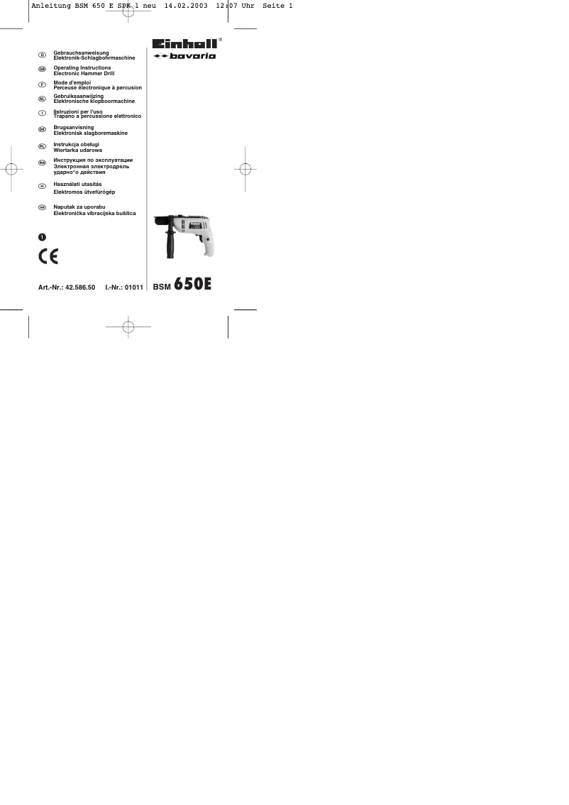 Page n°1 - Manuel utilisateur Einhell Bavaria BSM 650 E