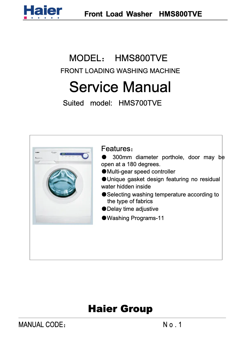 Page 1 de la notice Manuel utilisateur Haier HMS800TVE