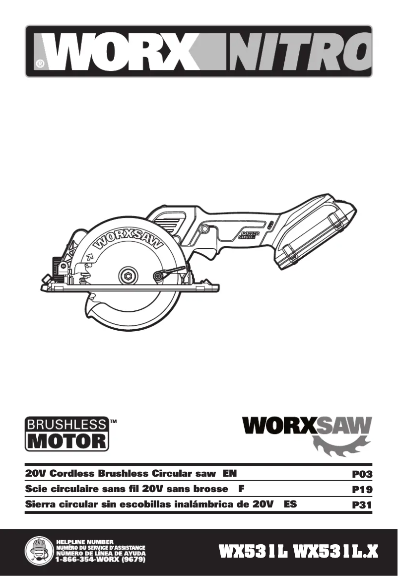 Page n°1 - Manuel utilisateur Worx WX531L.X
