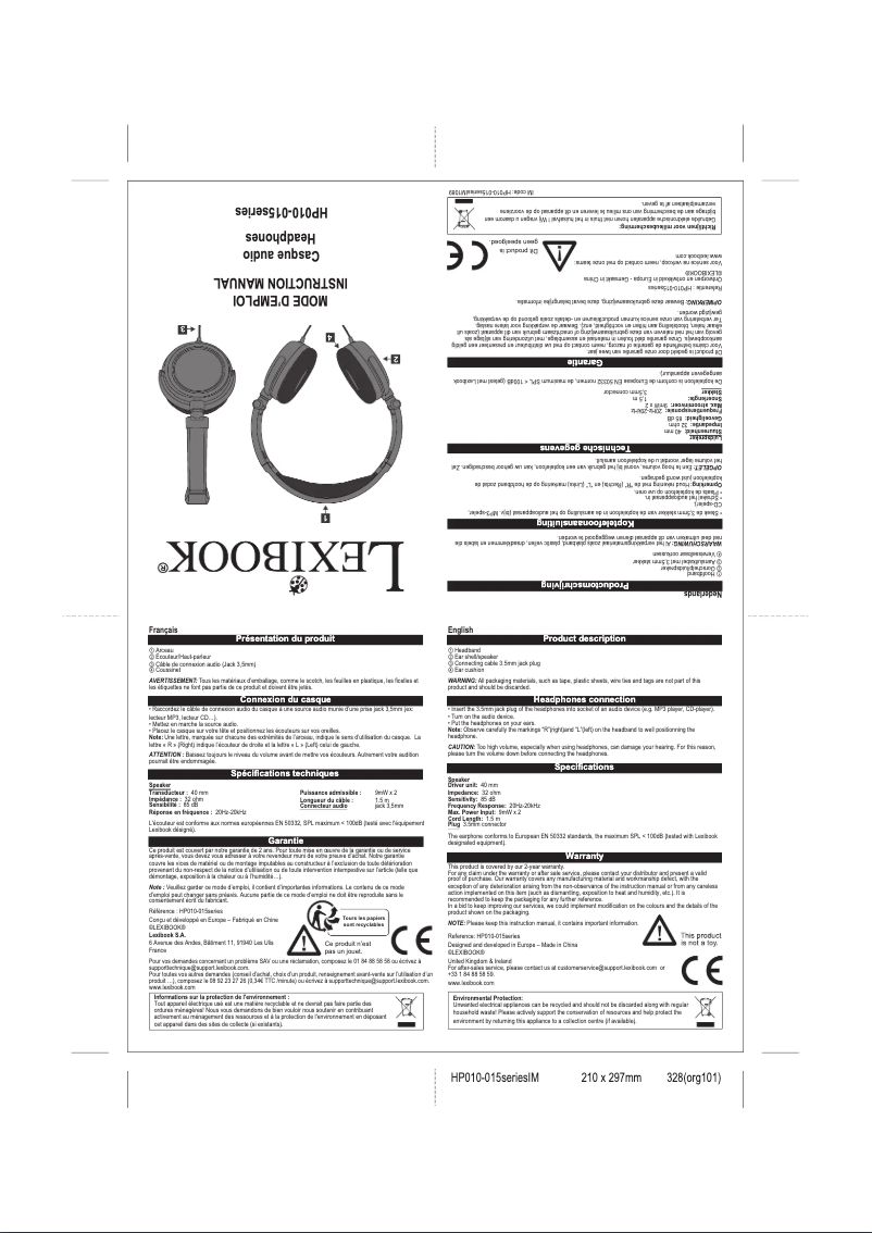 Page 1 de la notice Manuel utilisateur Lexibook HP010SP