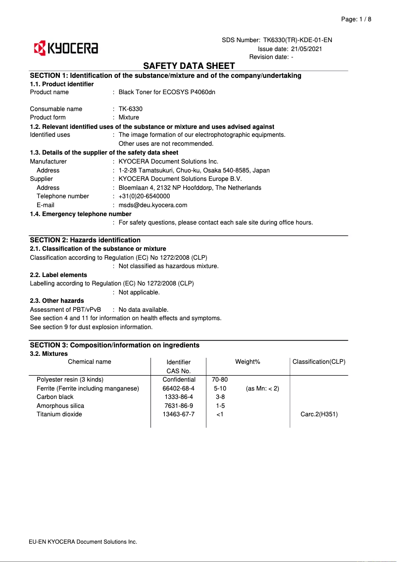 Page n°1 - Instructions de sécurité Kyocera ECOSYS P4060dn