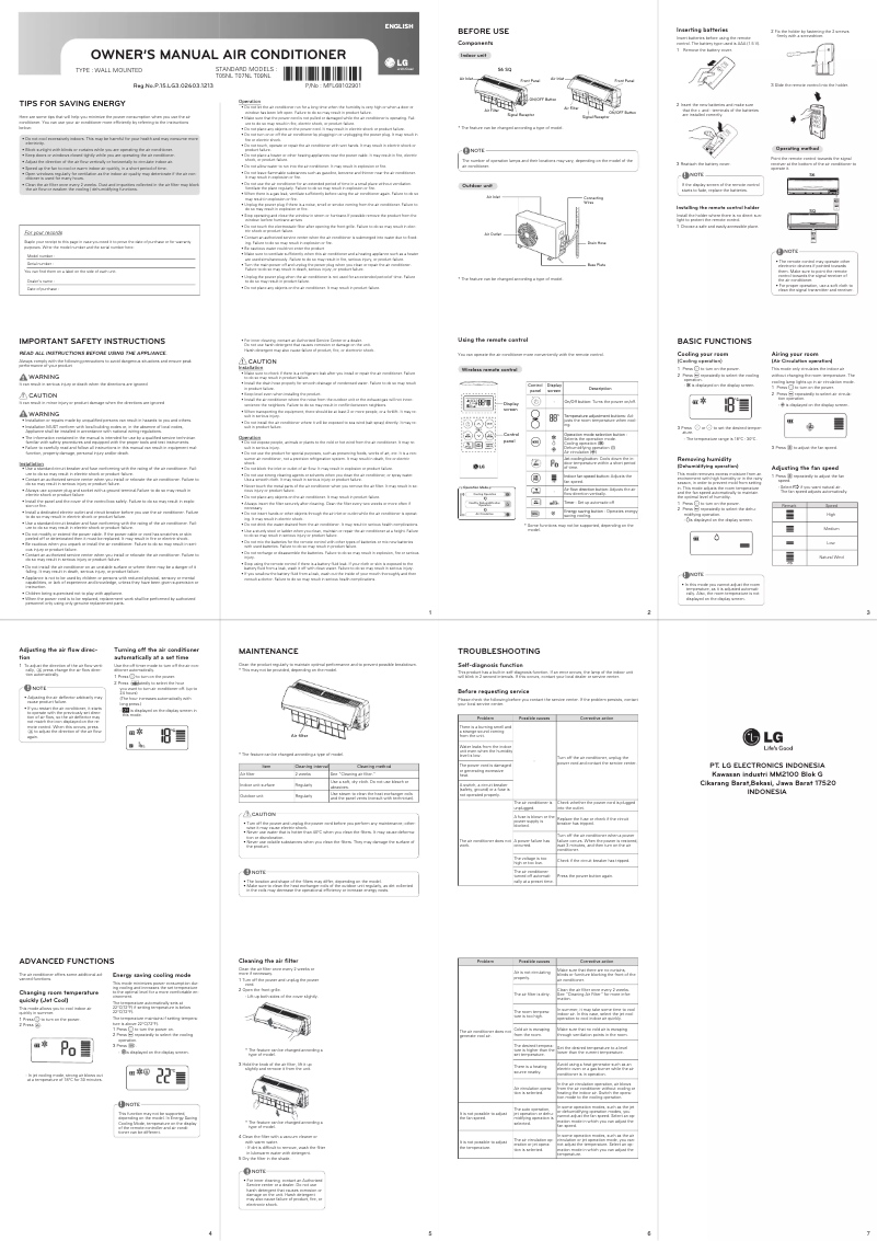 Page 1 de la notice Manuel utilisateur LG T09NL