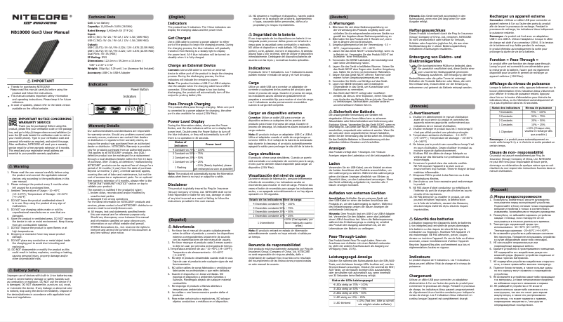 Page 1 de la notice Manuel utilisateur Nitecore NB10000 Gen3