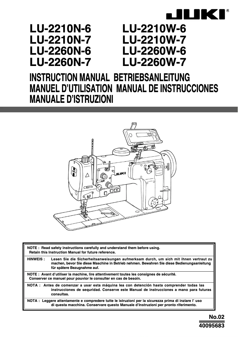 Page n°1 - Manuel utilisateur Juki LU-2260
