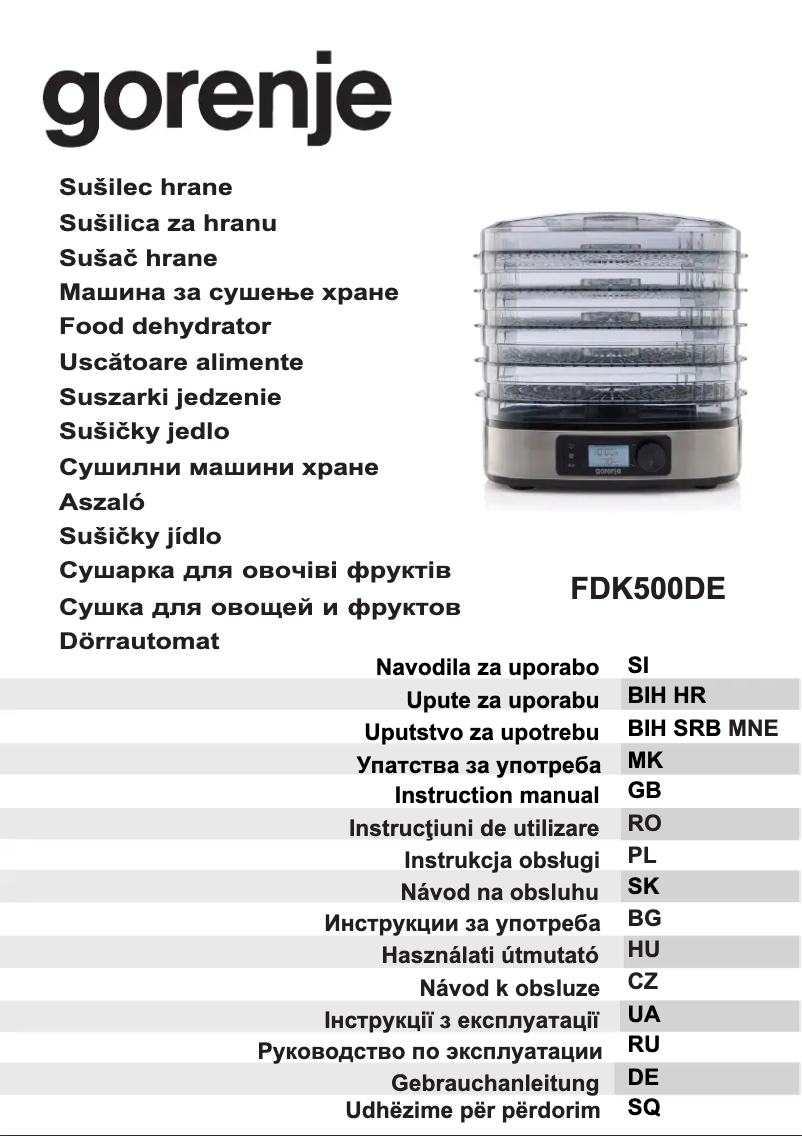 Page n°1 - Manuel utilisateur Gorenje FDK500DE