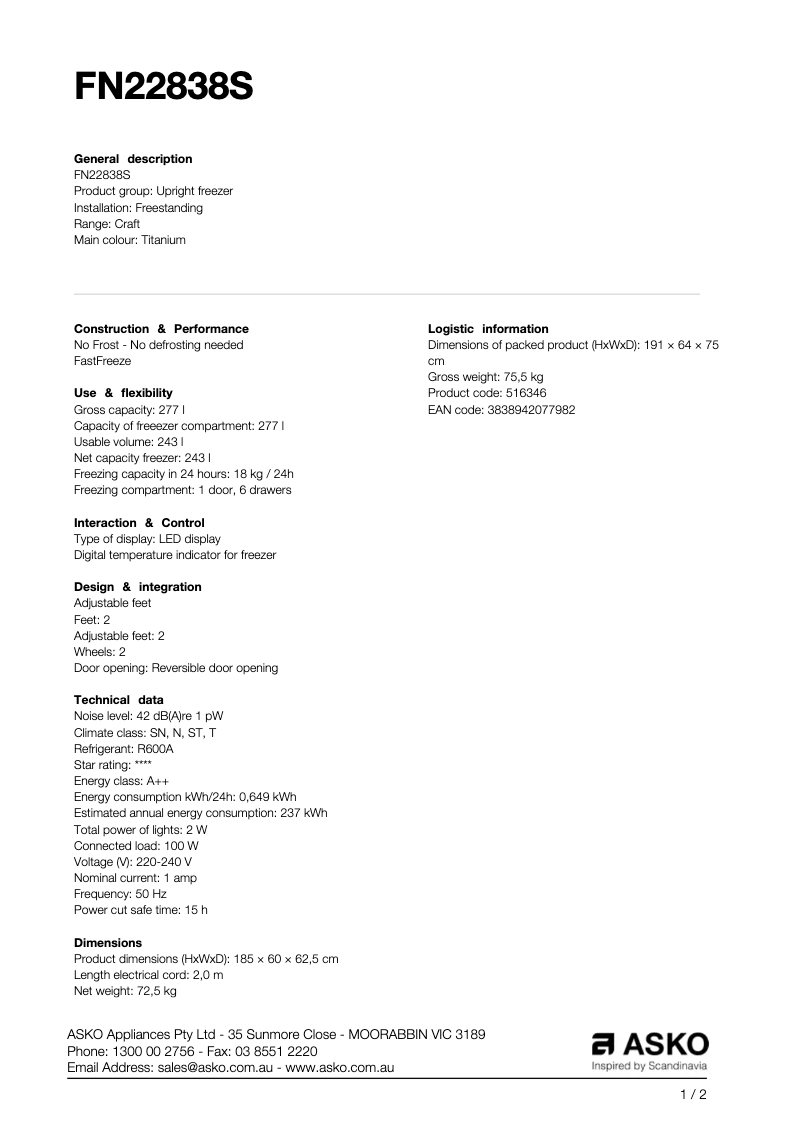 Image de la première page du manuel de l'appareil FN22838S