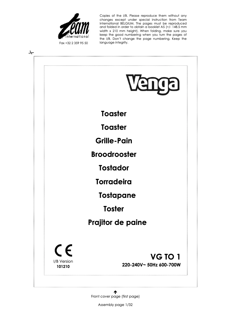 Página 1 del manual Manual de usuario Venga VG TO 1