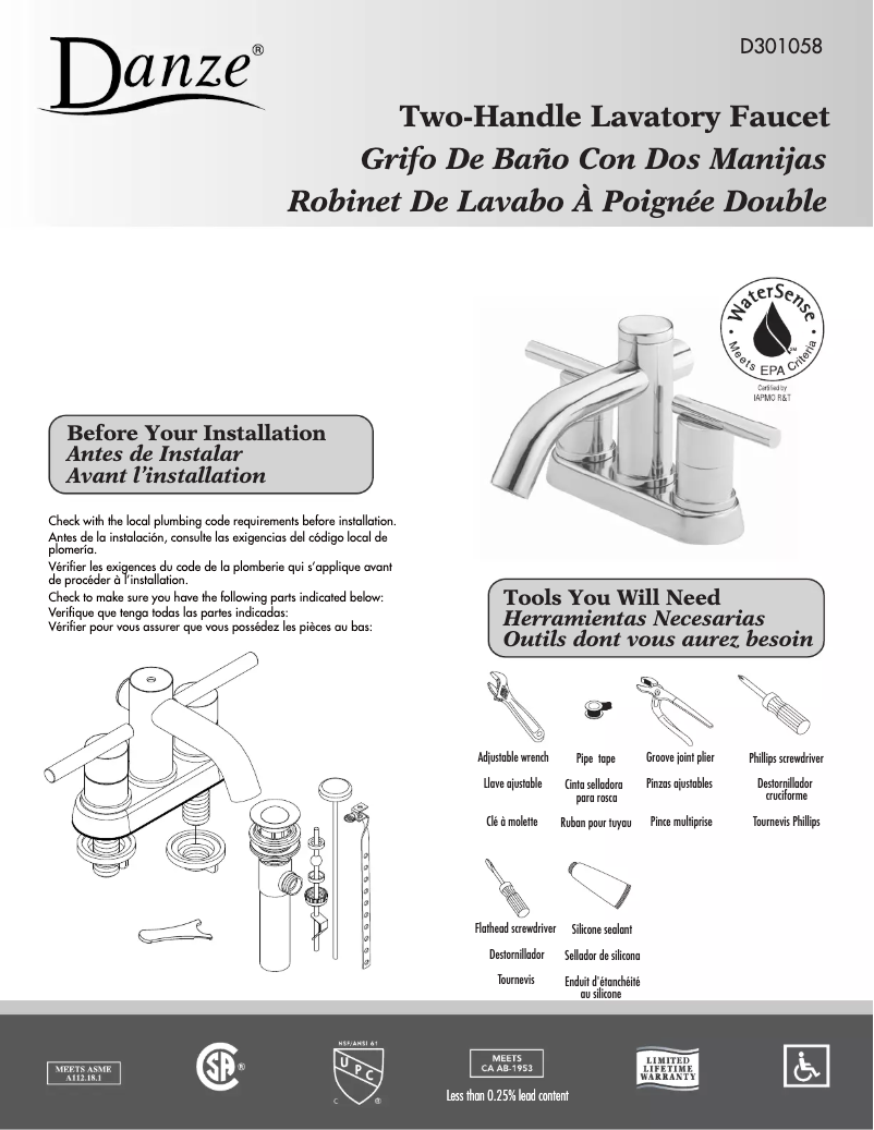 Page n°1 - Manuel utilisateur Danze D301058