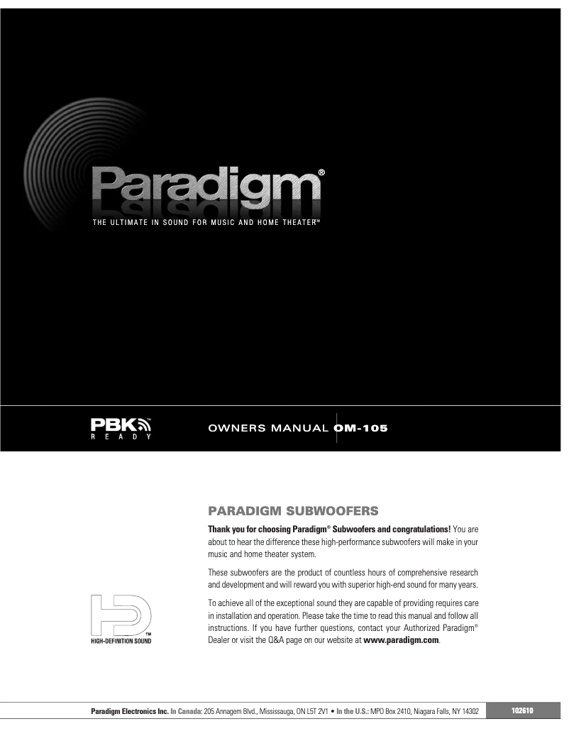 Page n°1 - Manuel utilisateur Paradigm DSP-3200