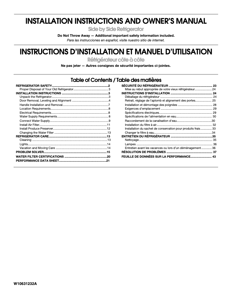 Image de la première page du manuel de l'appareil WRS576FIDB