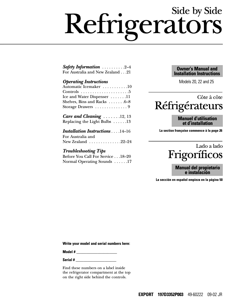 Page 1 de la notice Manuel utilisateur RCA RSG20DDMFWW