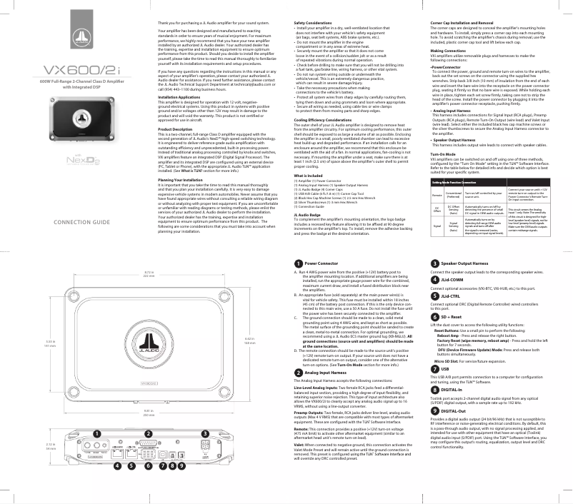 Page 1 de la notice Manuel d'utilisation et d'entretien JL Audio VX600/2i