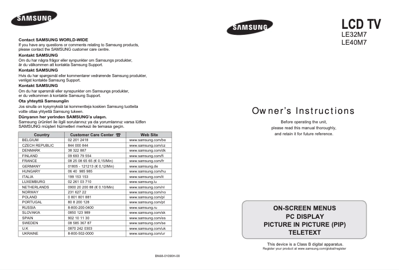 Page 1 de la notice Manuel utilisateur Samsung LE32M71B