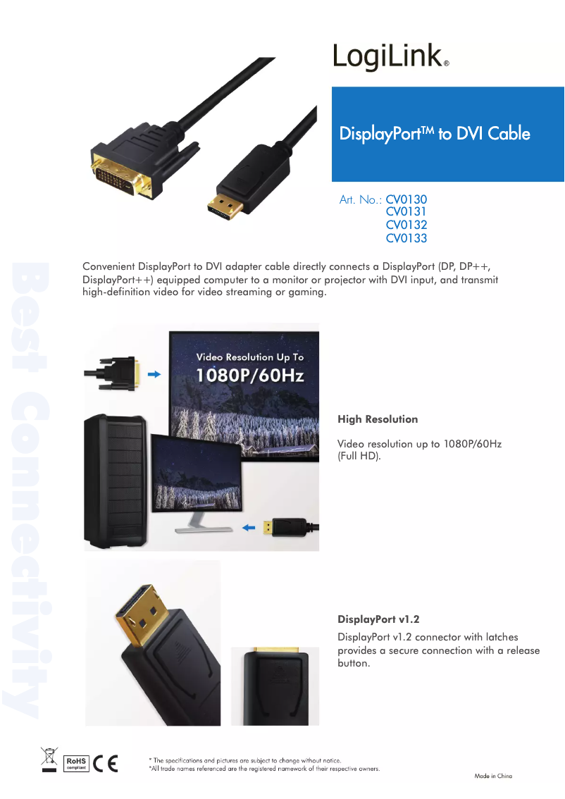 Page n°1 - Manuel utilisateur LogiLink CV0133