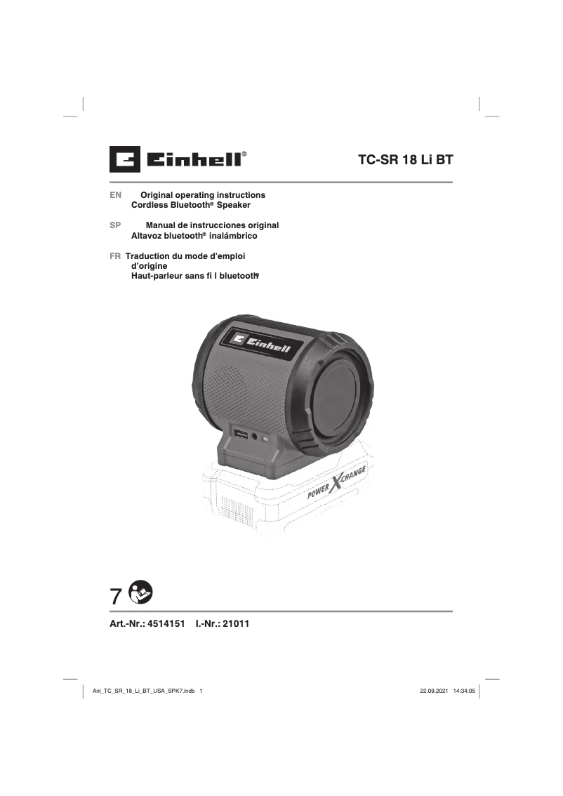 Page 1 de la notice Manuel utilisateur Einhell TC-SR 18 Li BT