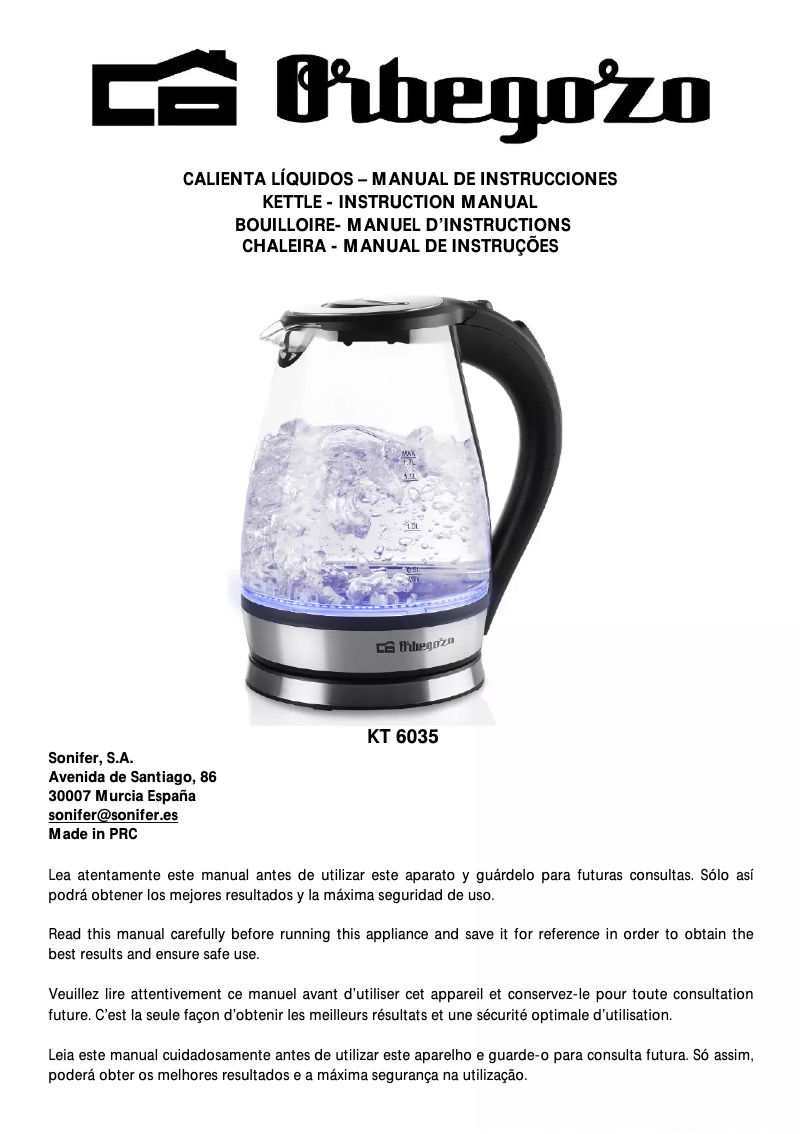 Page 1 de la notice Manuel utilisateur Orbegozo KT 6035