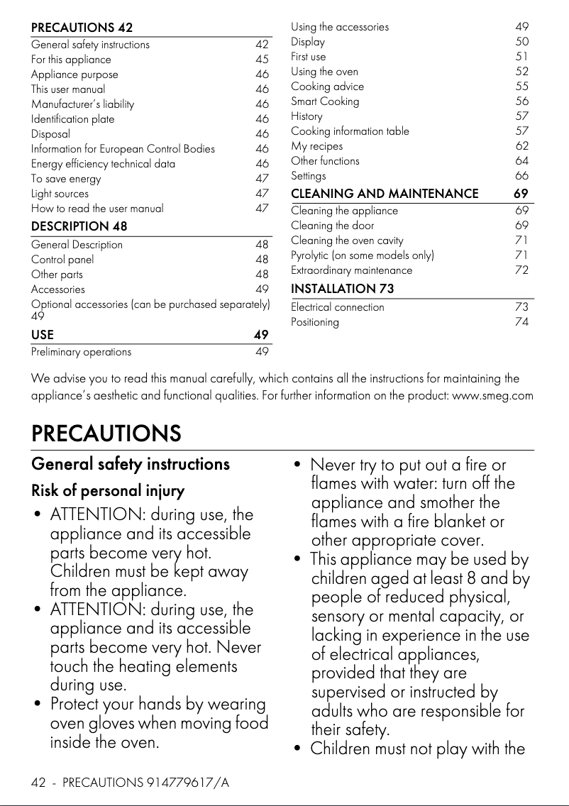 Page 1 de la notice Brochure Smeg SFPR9604TNR