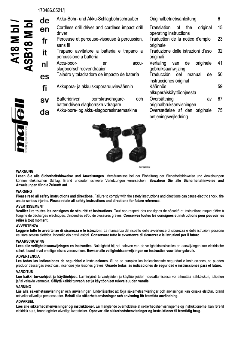 Page 1 de la notice Manuel utilisateur Mafell ASB 18 M bl