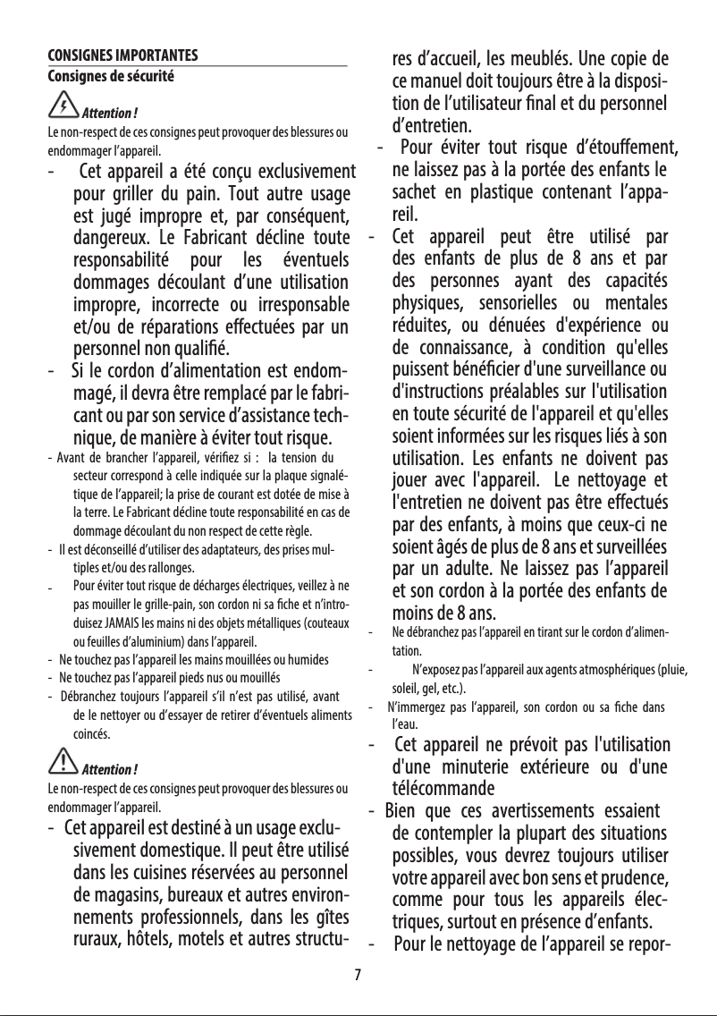Page 1 de la notice Instructions de sécurité DeLonghi Distinta CTI 4003
