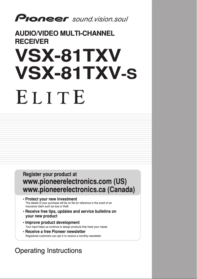 Imagen de la primera página del manual del dispositivo Elite VSX-81TXV