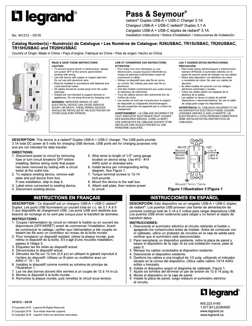 Page 1 de la notice Manuel utilisateur Legrand R26USBACW