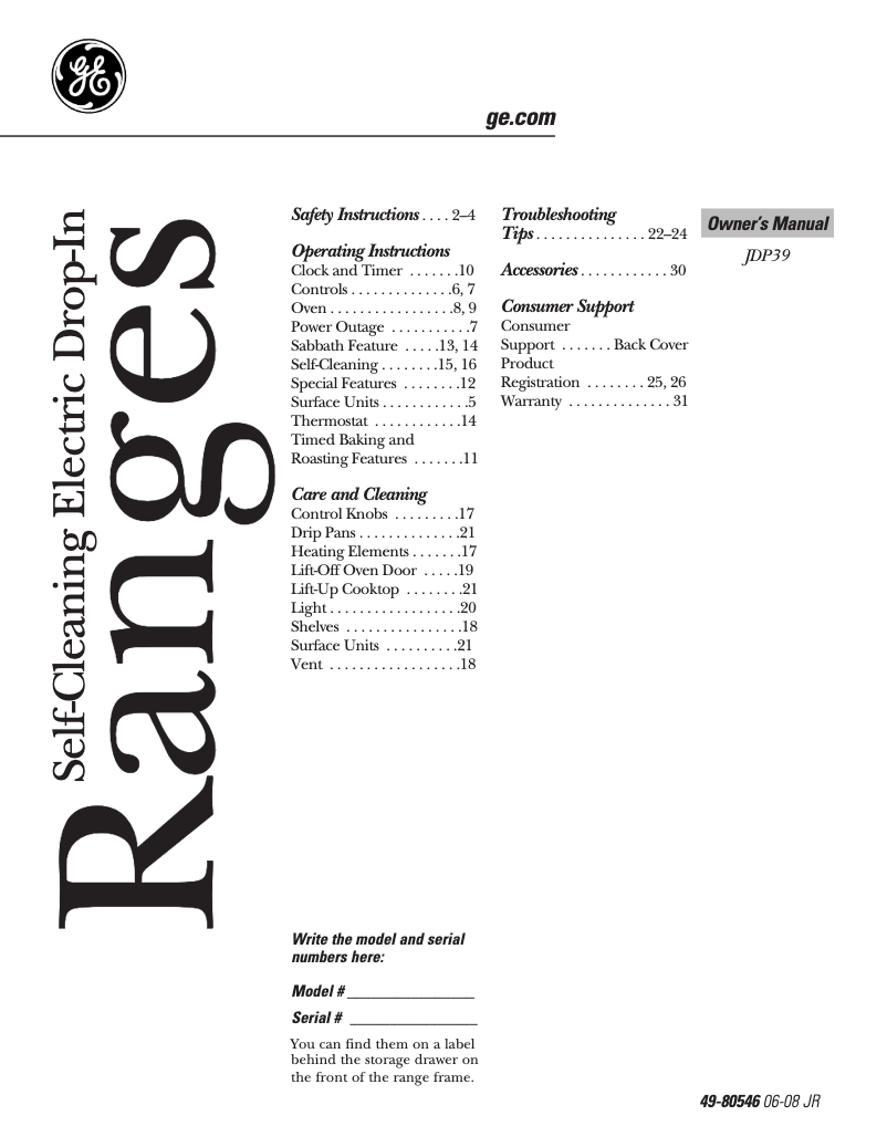 Page 1 of the manual Use and Maintenance Manual GE JDP39CKCC
