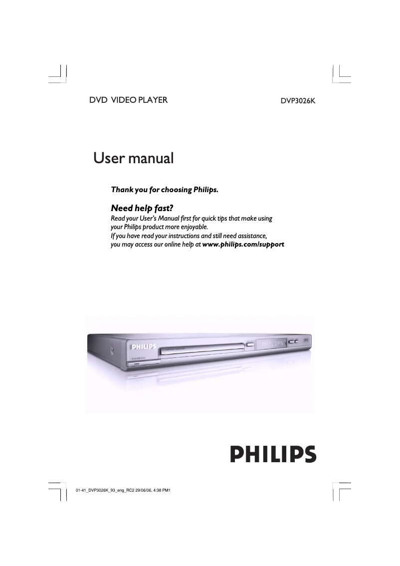 Image de la première page du manuel de l'appareil DVP3026K