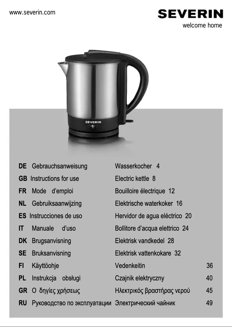 Page 1 de la notice Mode d'emploi Severin WK 3362