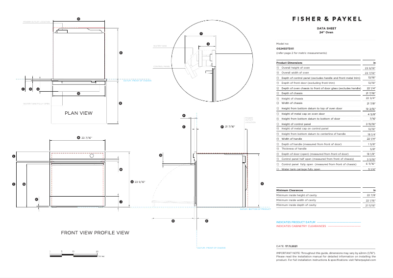 Página 1 del manual Ficha técnica Fisher & Paykel OS24SDTDX1