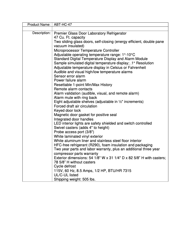 Page 1 de la notice Manuel utilisateur American BioTech Supply ABT-HC-47