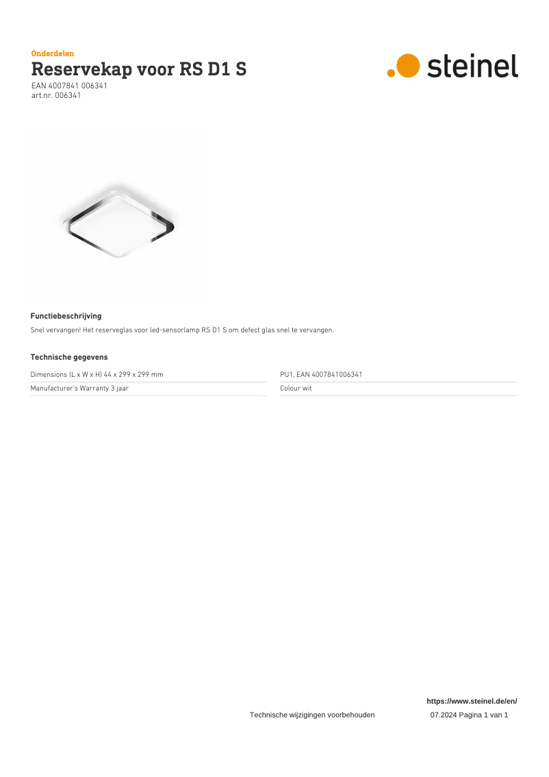 Page 1 de la notice Fiche technique Steinel RS D1 S