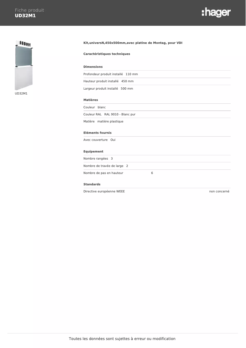 Page n°1 - Manuel utilisateur Hager UD32M1