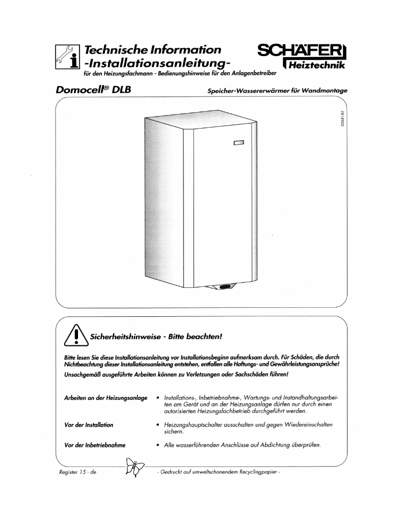 Page 1 de la notice Manuel utilisateur Schäfer Heiztechnik Domocell DLB80