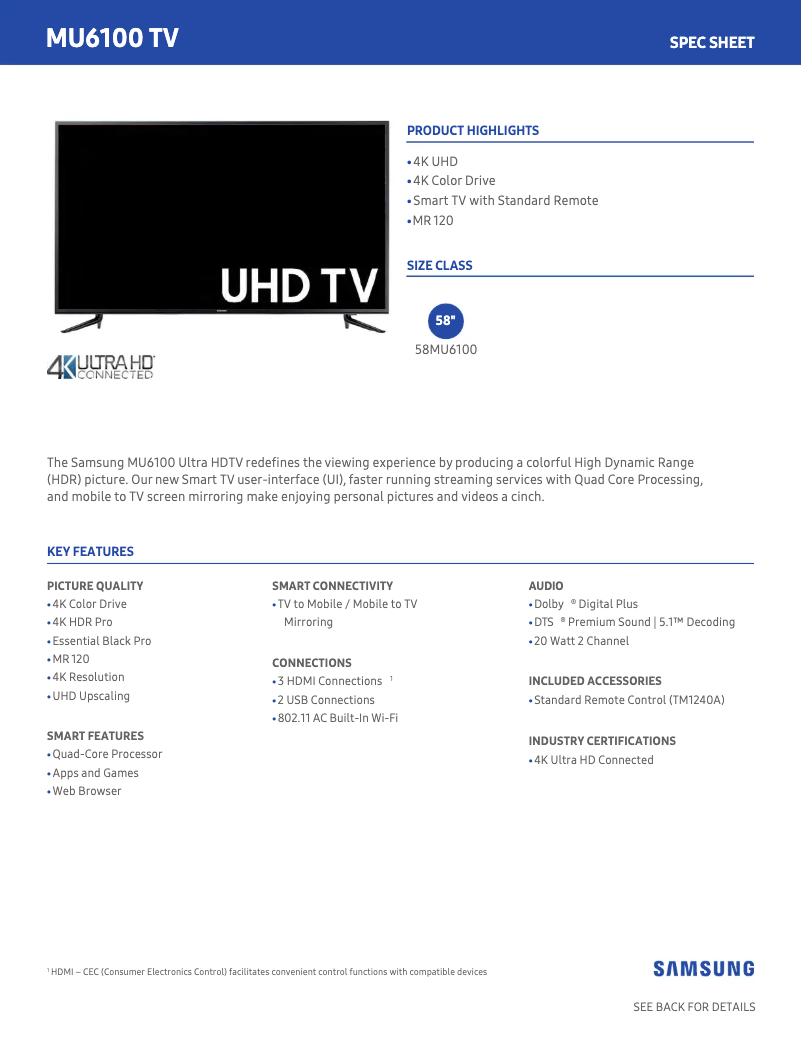 Image de la première page du manuel de l'appareil UN58MU6100