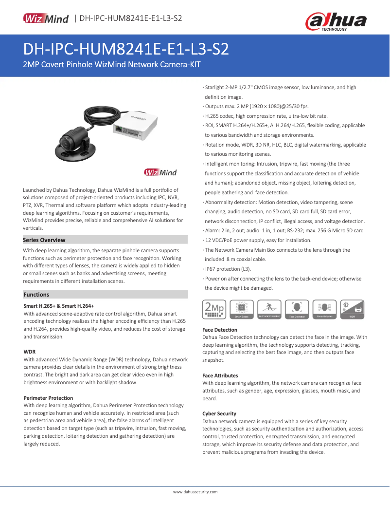 Page 1 de la notice Fiche technique Dahua Technology IPC-HUM8241E-E1-L3-S2
