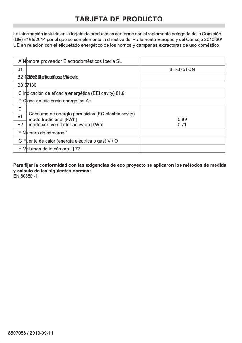 Imagen de la primera página del manual del dispositivo 8H-875TCN