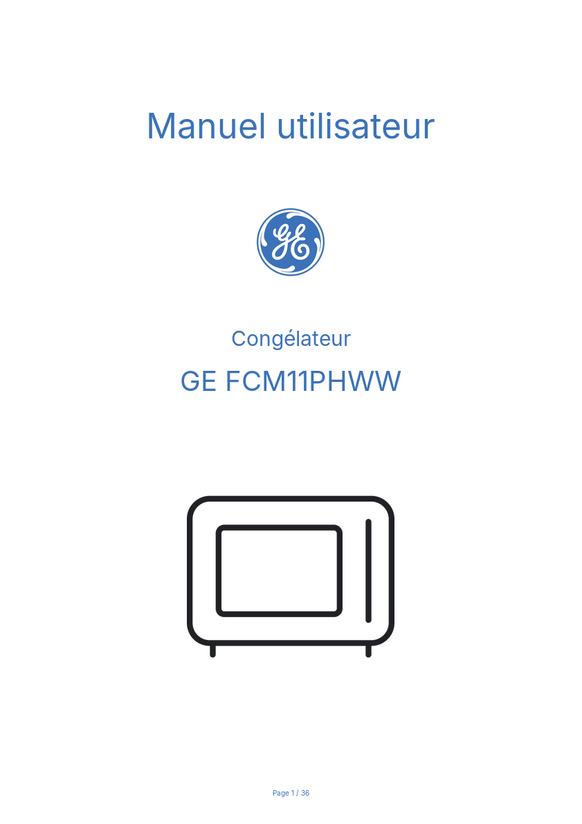 Page n°1 - Manuel utilisateur GE FCM11PHWW