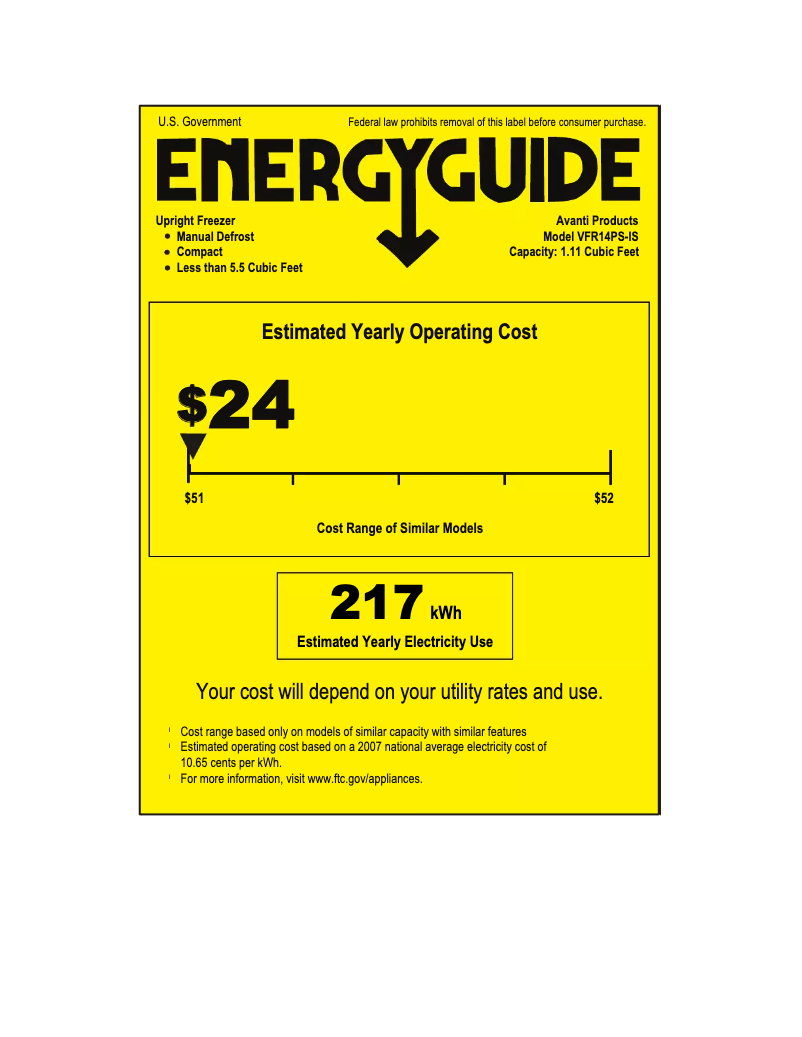 Page n°1 - Label énergétique Avanti VFR14PS-IS
