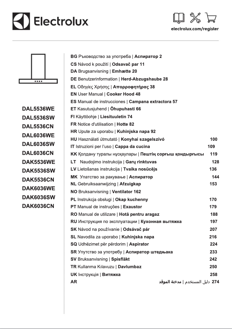 Page 1 de la notice Fiche technique Electrolux DAK5536SW