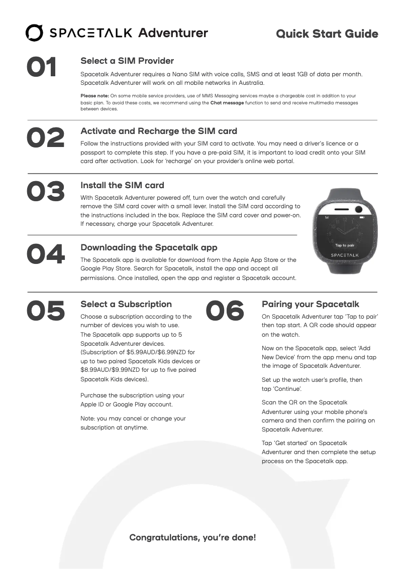 Page 1 de la notice Guide de démarrage rapide Spacetalk Adventurer ST2-4G-1