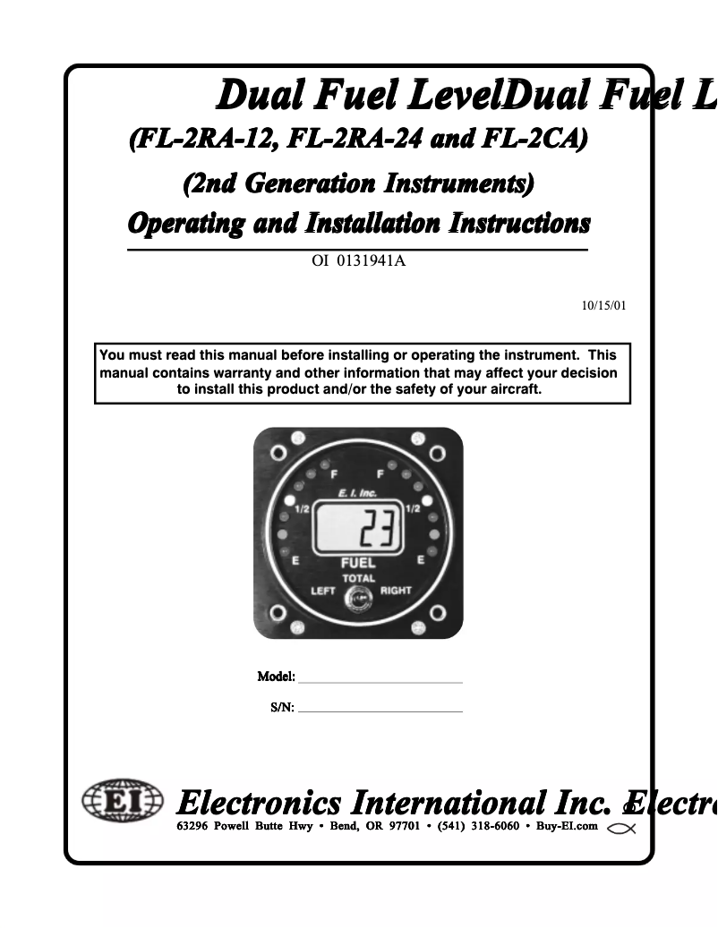 Page n°1 - Manuel utilisateur Electronics International FL-2CA