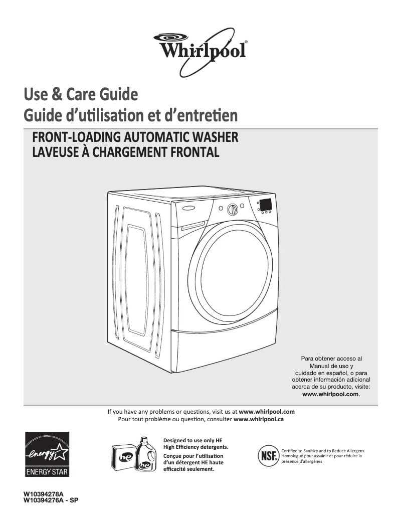 Image de la première page du manuel de l'appareil WFW9250WW