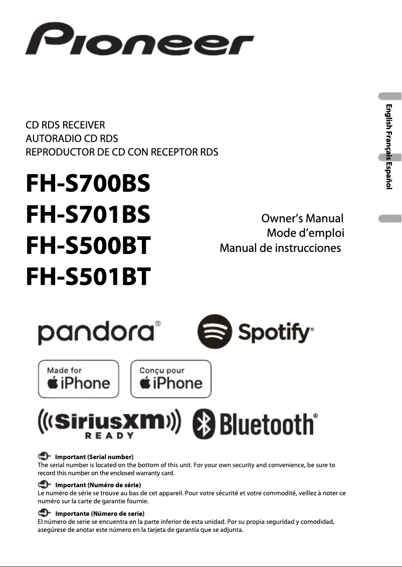Page 1 de la notice Manuel utilisateur Pioneer FH-S500BT