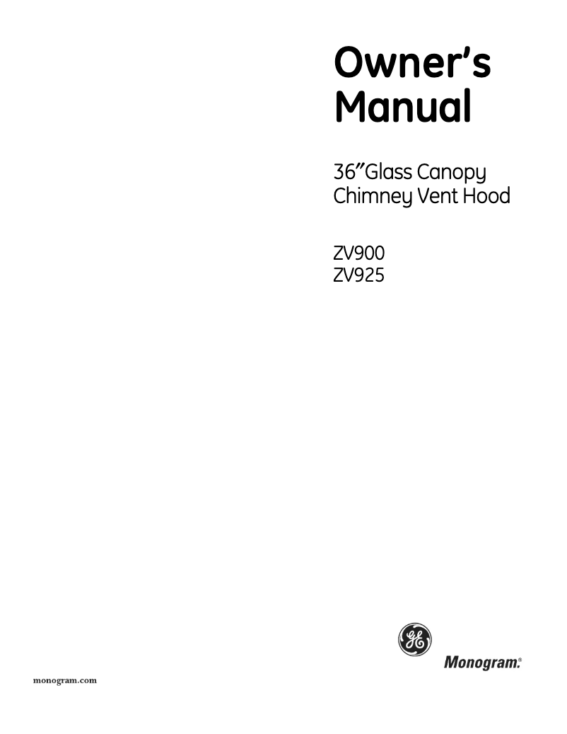 Página 1 del manual Manual de uso y mantenimiento Monogram ZV900SLSS